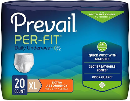 Prevail Per-Fit Daily Protective Underwear, Unisex Adult Disposable Adult Diaper for Men & Women, Extra Absorbency, X-Large