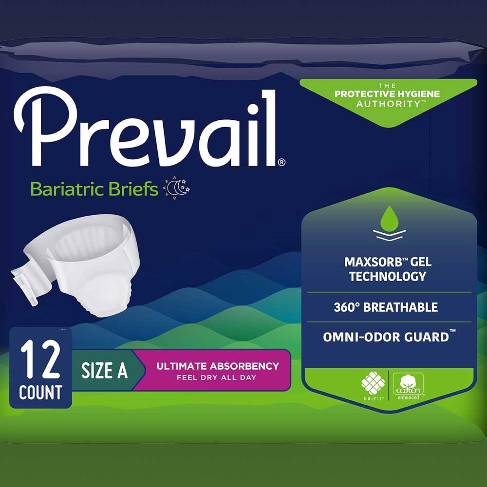 Prevail Bariatric Incontinence Brief for Men & Women, Size A, 12 count