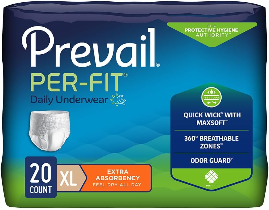 Prevail Per-Fit Daily Protective Underwear, Unisex Adult Disposable Adult Diaper for Men & Women, Extra Absorbency, X-Large